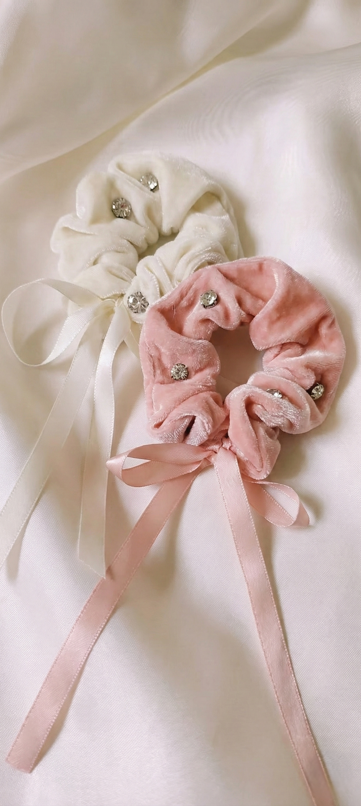 Crystal Velvet Ribbon Scrunchies