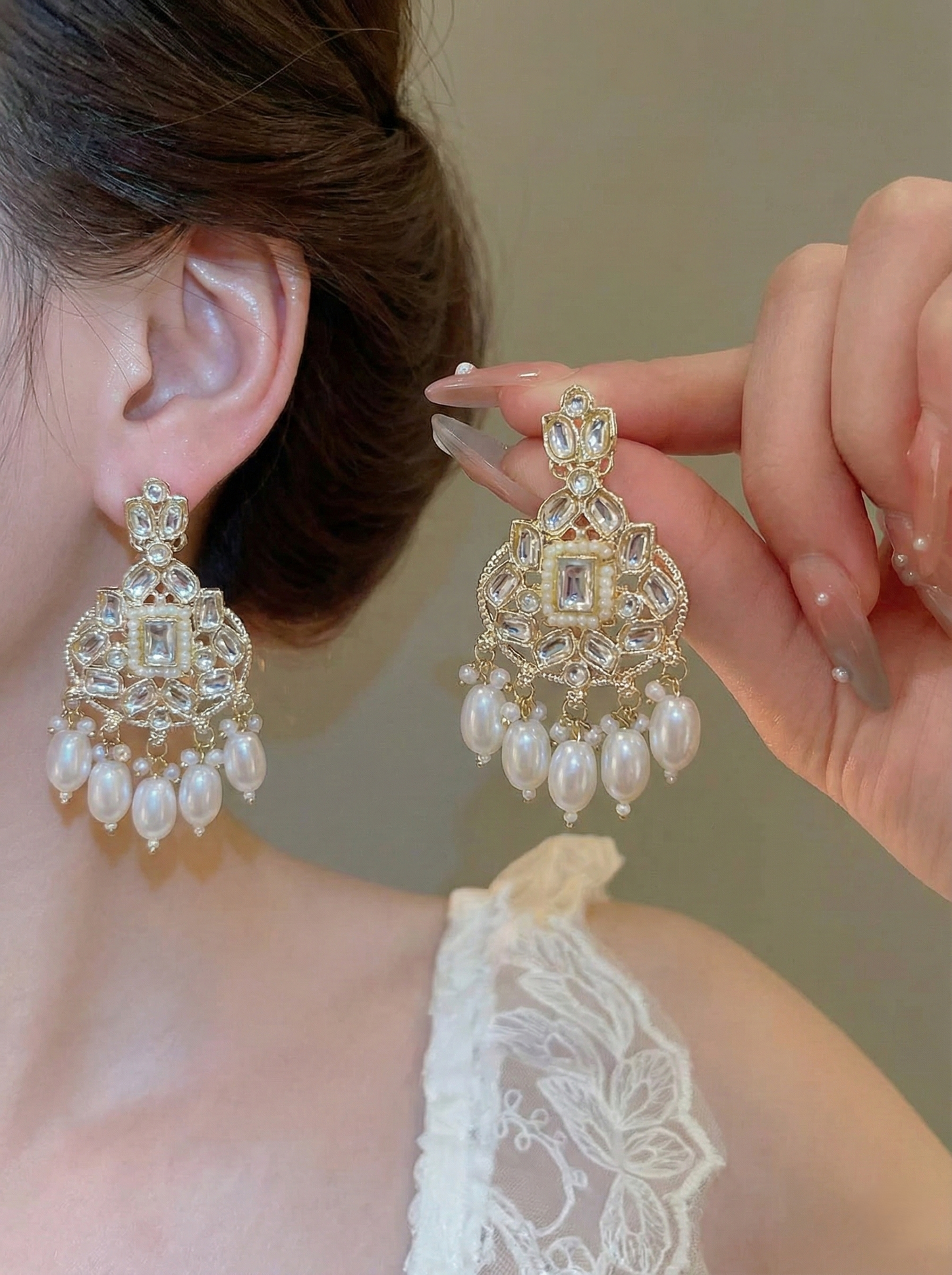 White Pearl Floral Drop Earrings
