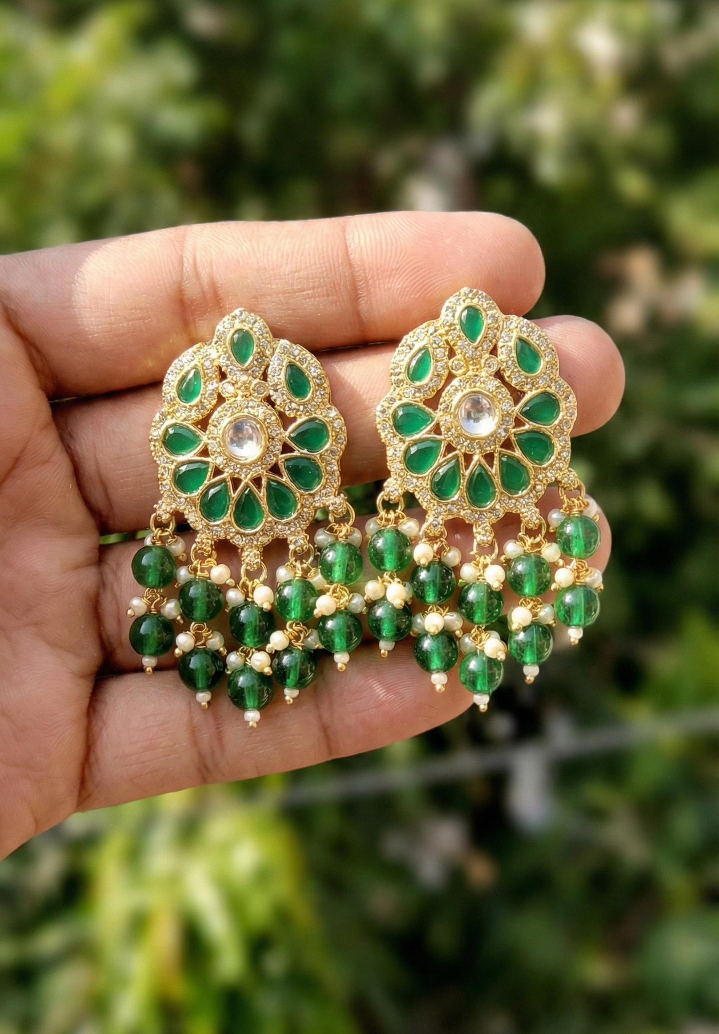 Aqua Royal Polki Drop Earrings