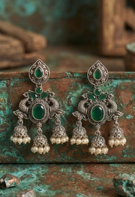 Royal Mayura Green Jhumkas