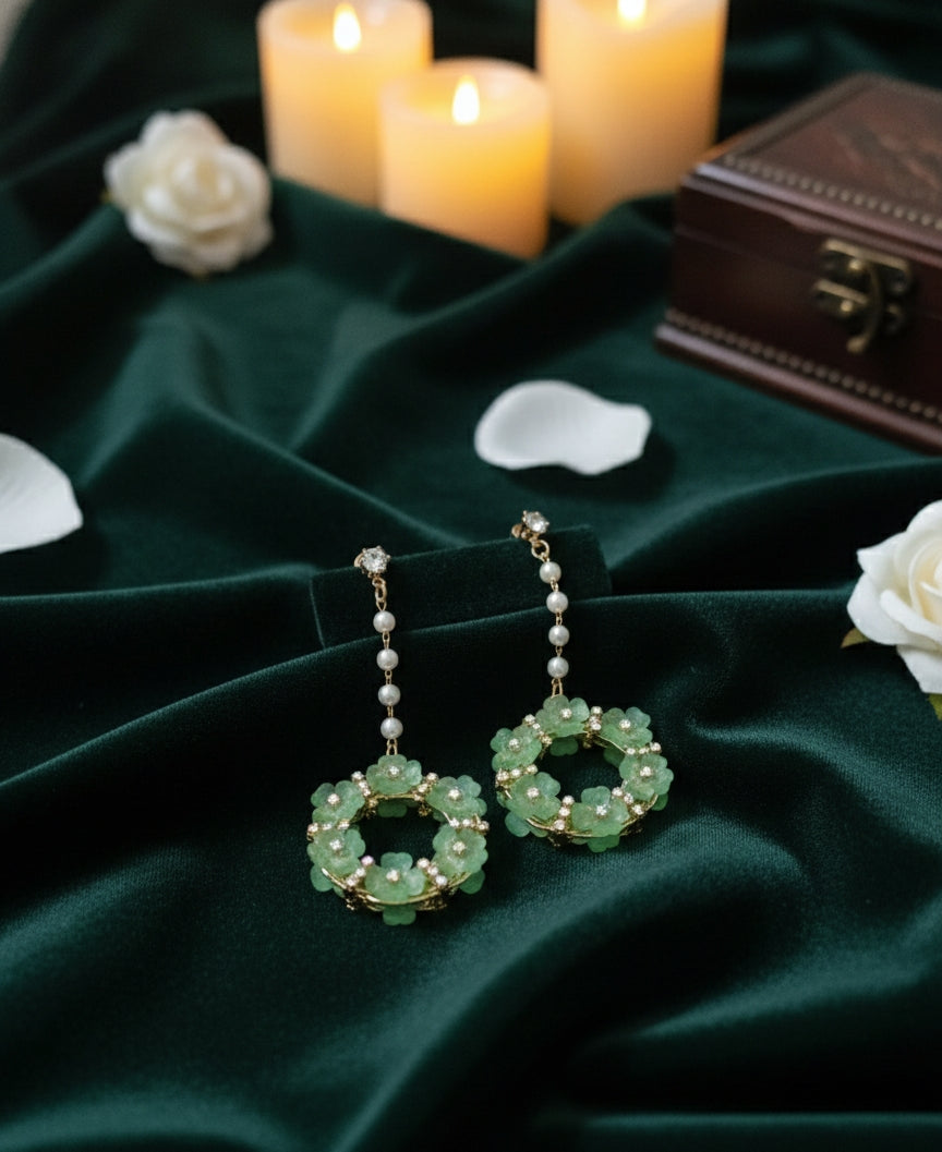 Pearl Drop Sage Flower Earrings