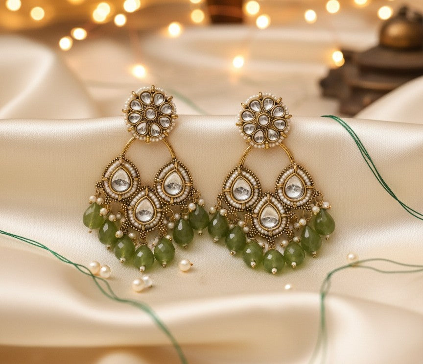 Floral Kundan Drop Earrings