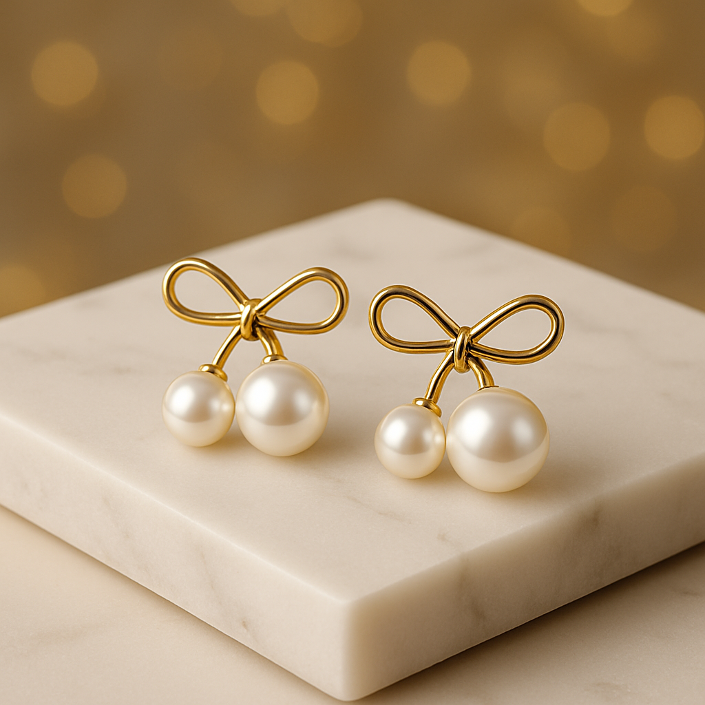 Cherry-Pearl Bow Studs