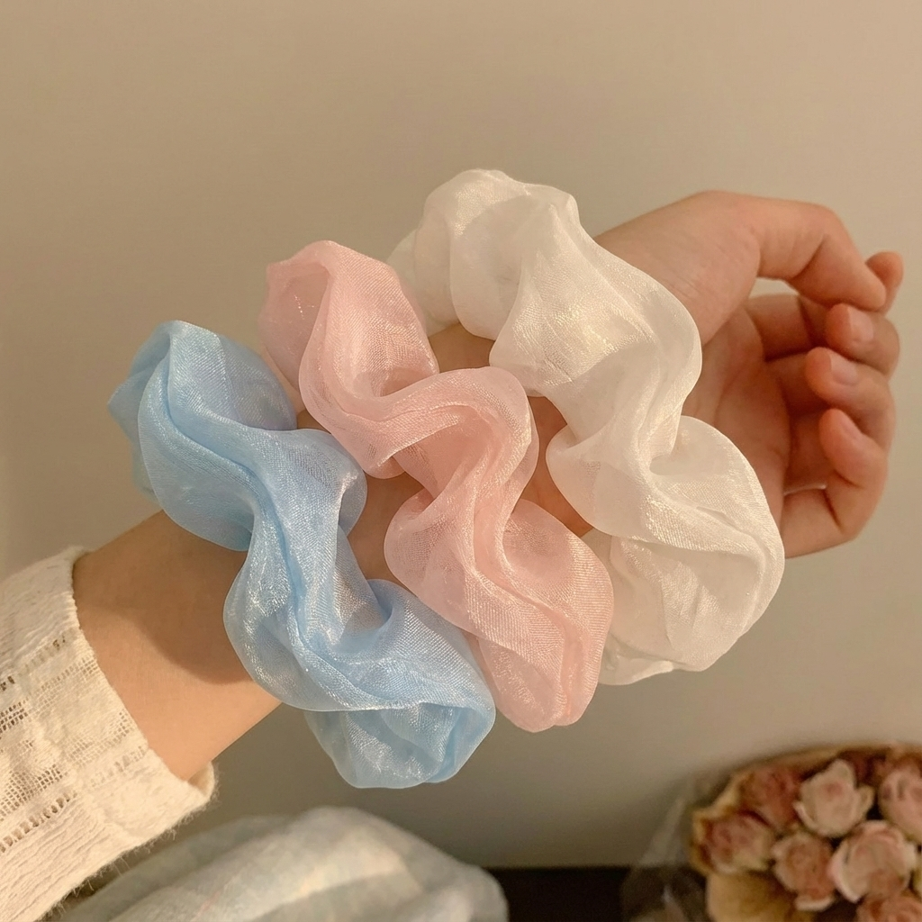Sky & Blush Organza Scrunchies Set of 3