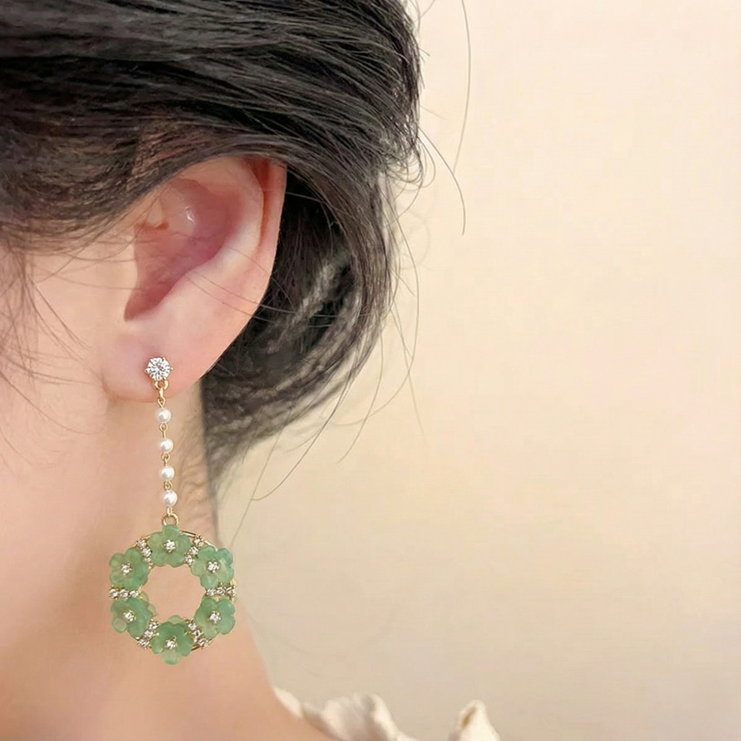 Pearl Drop Sage Flower Earrings