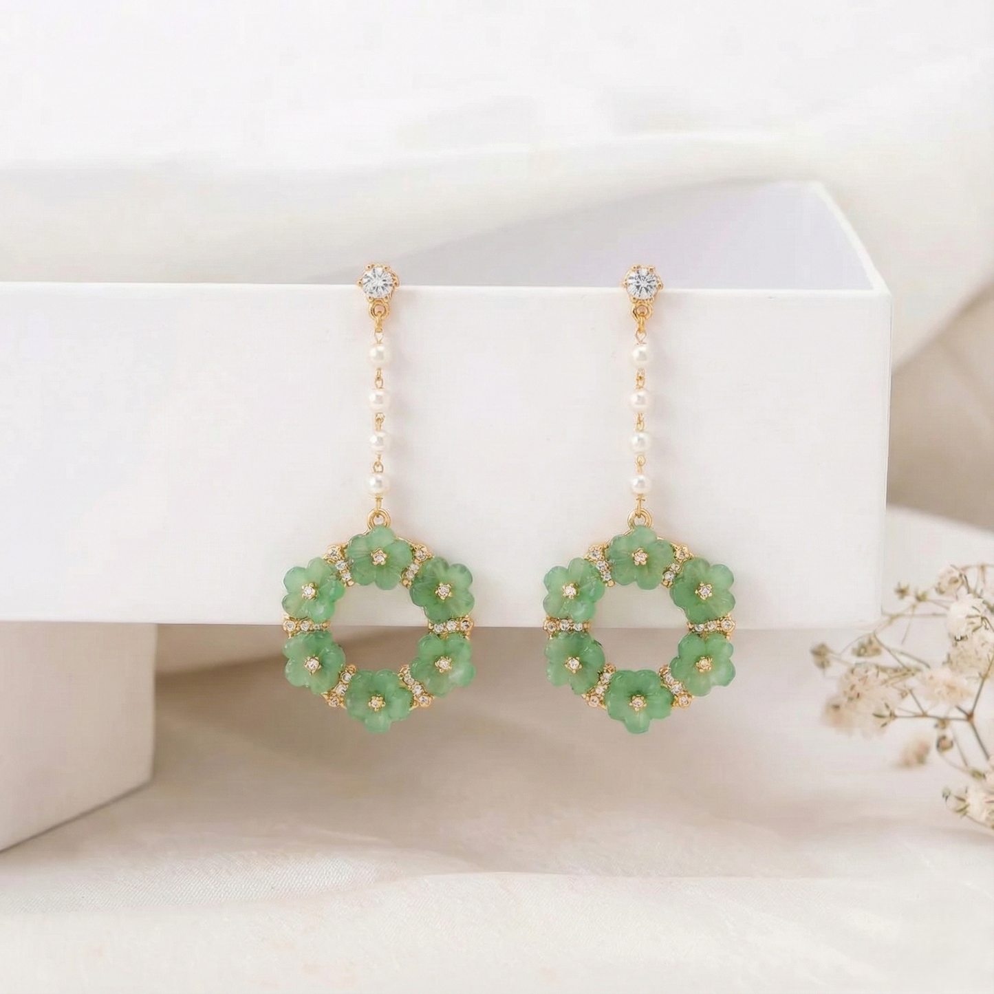 Pearl Drop Sage Flower Earrings