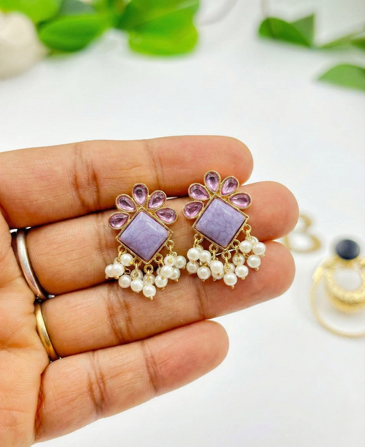 Lavender Bloom & Pearl Drop Earrings