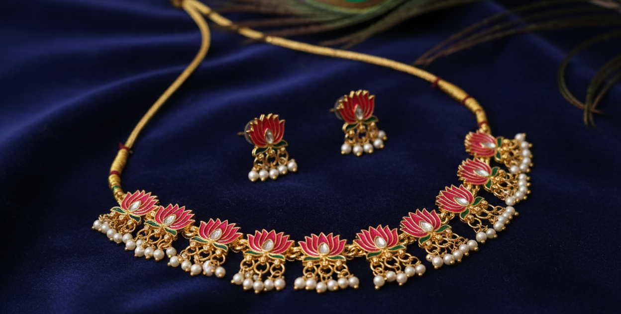 Maharani Lotus Necklace Set