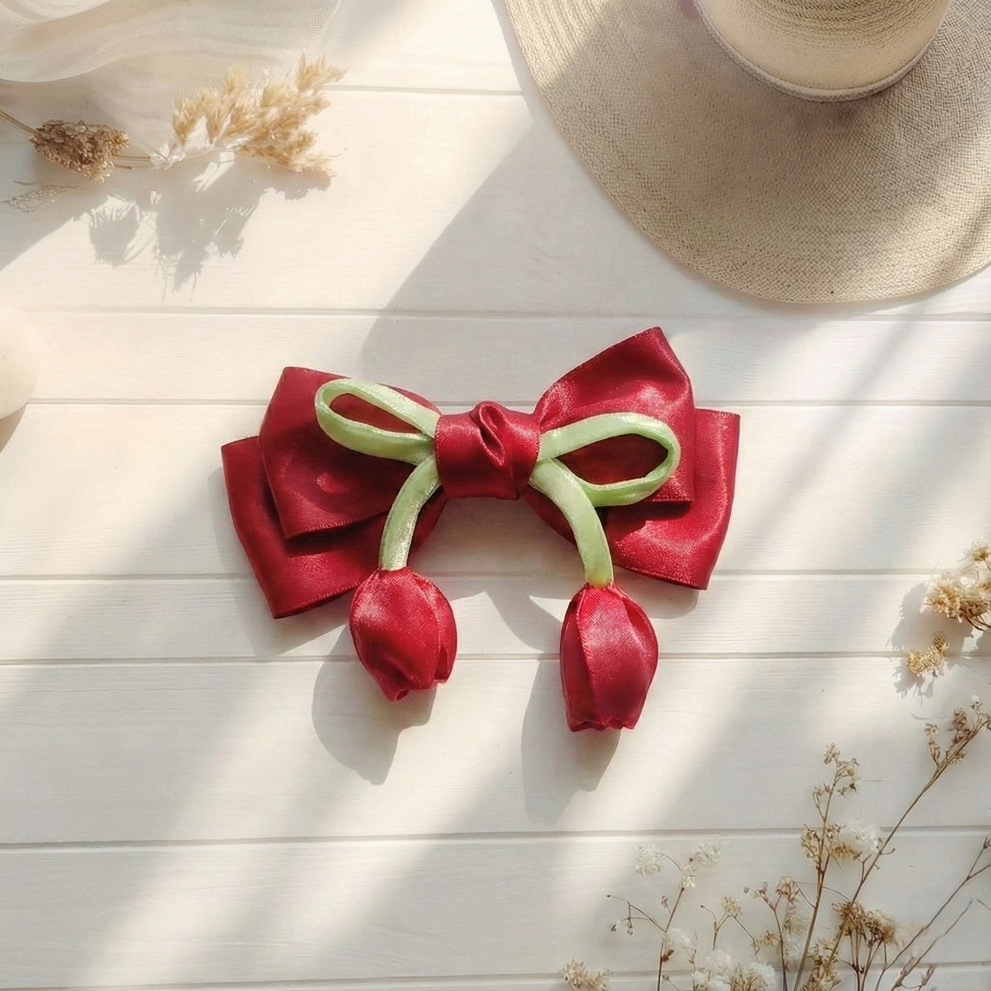 Secret Garden Light Red Tulip Bow