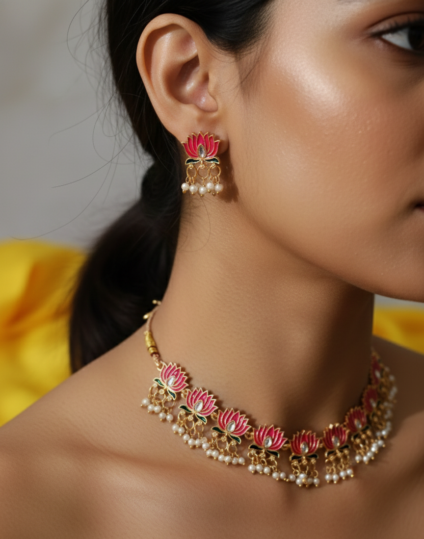 Maharani Lotus Necklace Set