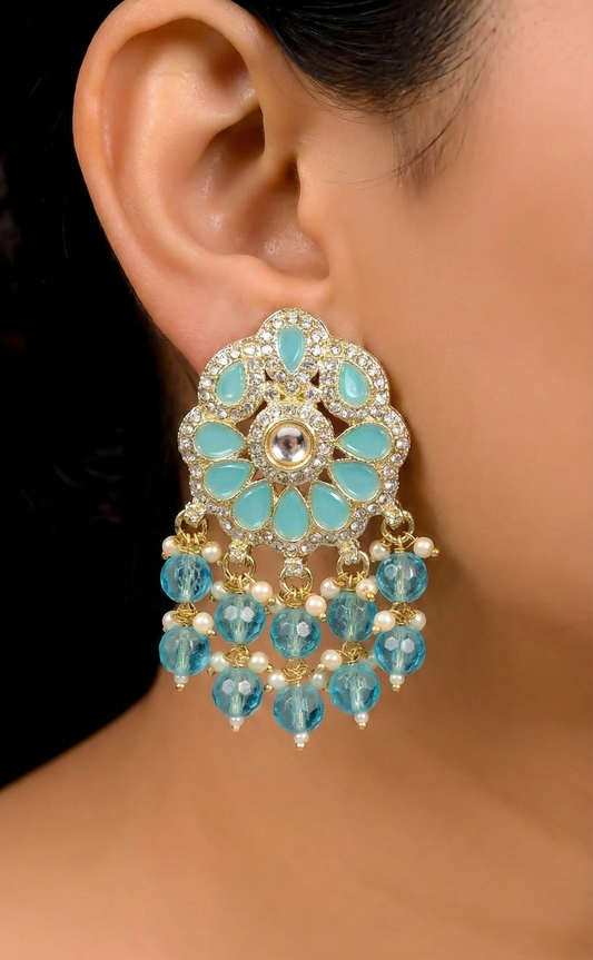 Aqua Royal Polki Drop Earrings