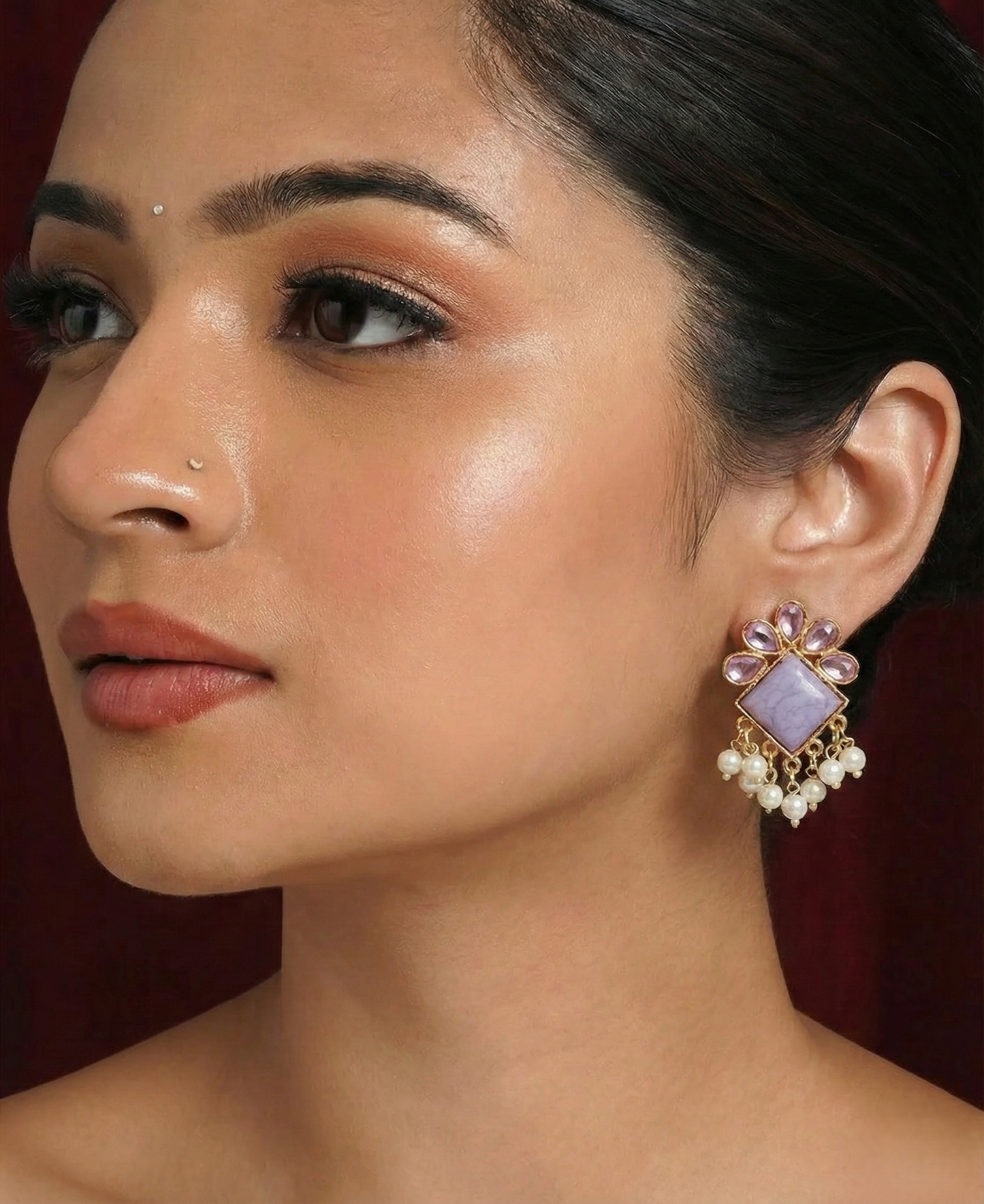 Lavender Bloom & Pearl Drop Earrings