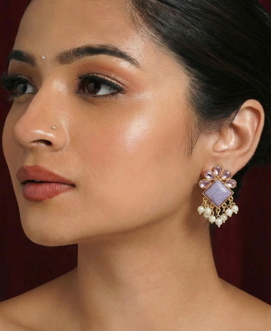 Lavender Bloom & Pearl Drop Earrings