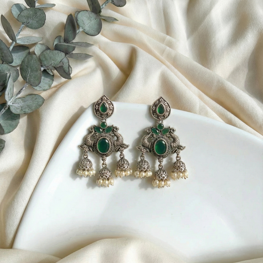 Royal Mayura Green Jhumkas