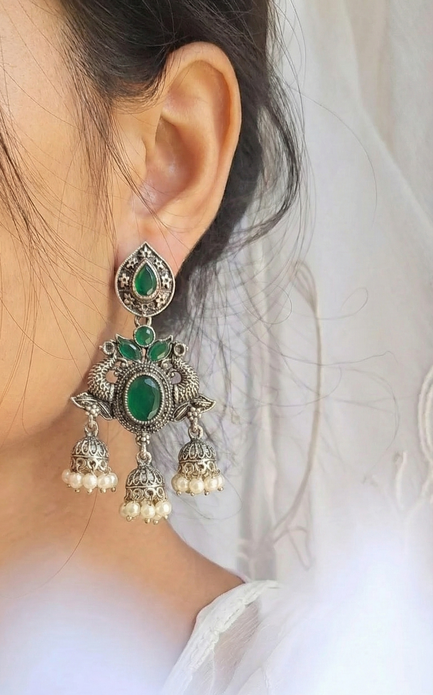 Royal Mayura Green Jhumkas