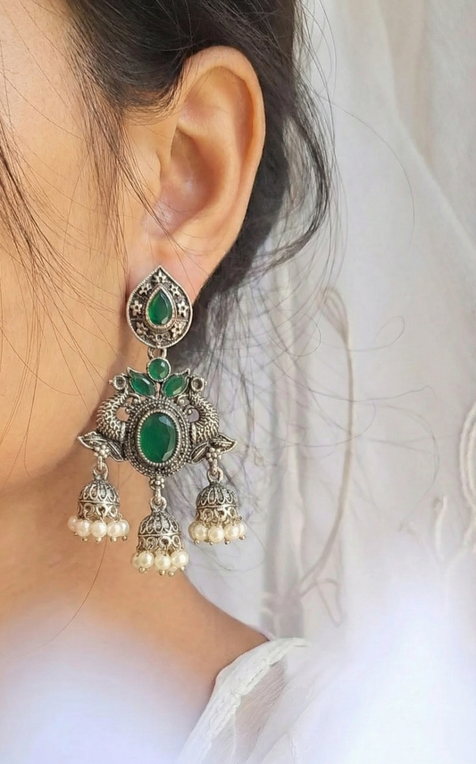 Royal Mayura Green Jhumkas