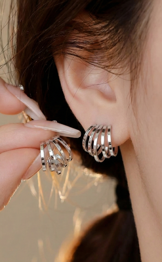 Silver Stack Hoops Earrings