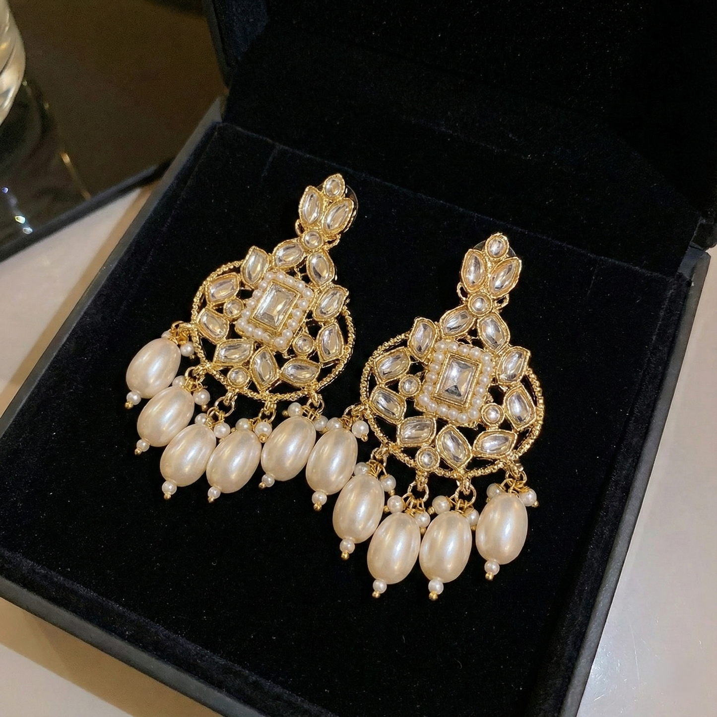 White Pearl Floral Drop Earrings