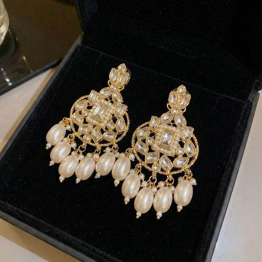 White Pearl Floral Drop Earrings