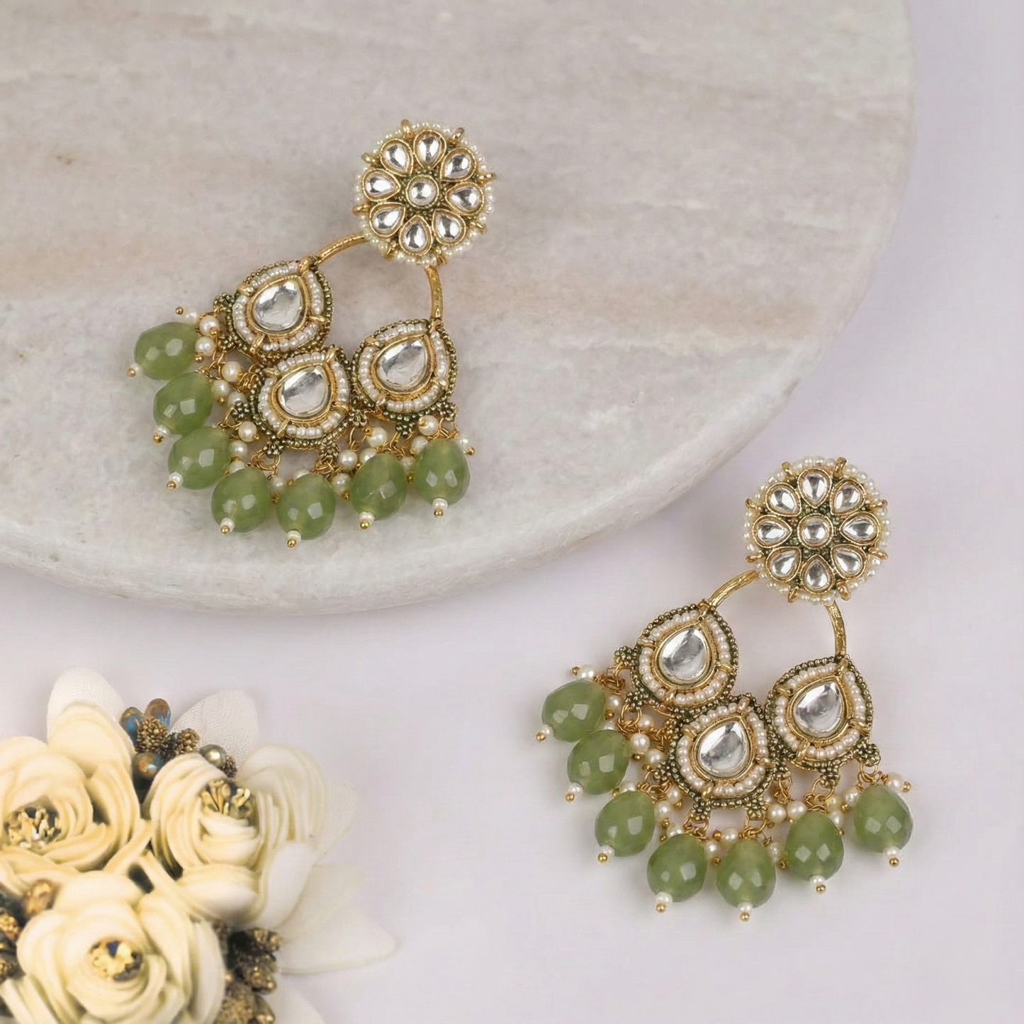 Floral Kundan Drop Earrings