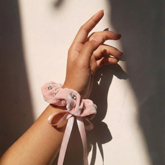 Crystal Velvet Ribbon Scrunchies