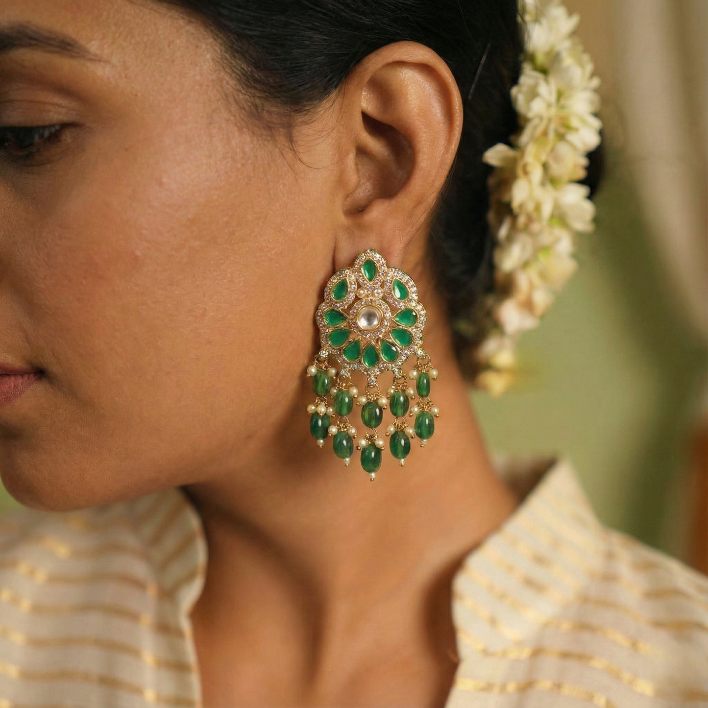 Aqua Royal Polki Drop Earrings