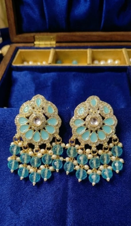 Aqua Royal Polki Drop Earrings