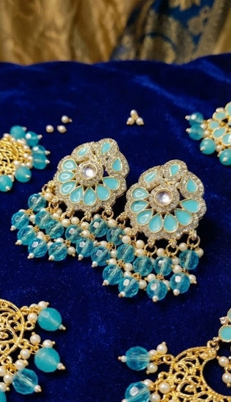 Aqua Royal Polki Drop Earrings