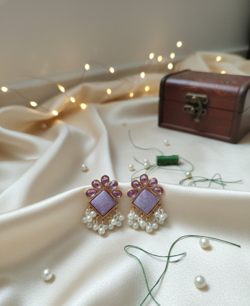 Lavender Bloom & Pearl Drop Earrings