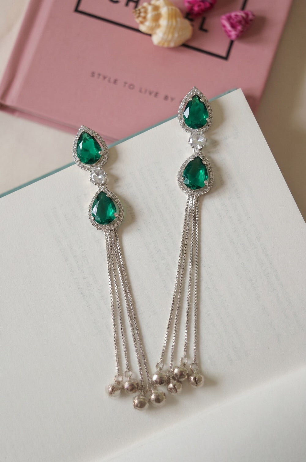 Emerald Cascade Kashmiri Earrings