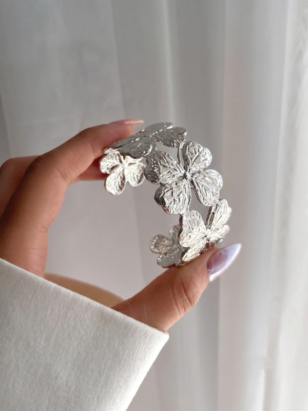 The Silver Hydrangea Textured Cuff