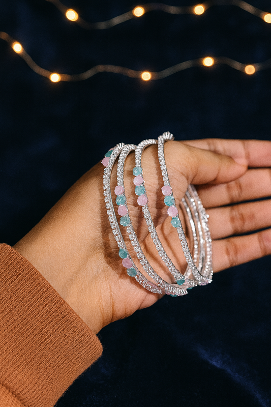 Silver Plated AD Pastel Bangles